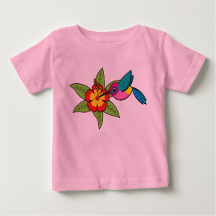 Camiseta De Bebé Colibrí colorido sobre la flor tropical de Hibiscu