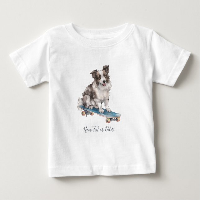 Camiseta De Bebé Collie T-Shirt de borde de acuarela (Anverso)