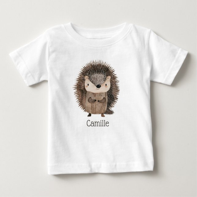 Camiseta De Bebé Color de agua dulce Woodland Animal Hedgehog Nombr (Anverso)