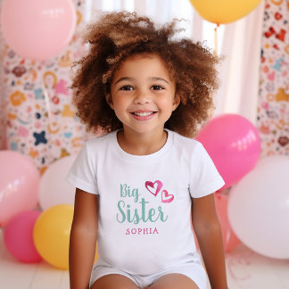 Camiseta De Bebé Color De Agua Rosa Corazones Nombre De Hermana Gra