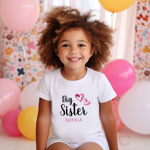 Camiseta De Bebé Color de agua rosa Corazones Nombre de hermana gra