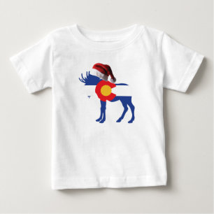 Camiseta De Bebé Colorado Moose usando un Gorra de Santa Claus
