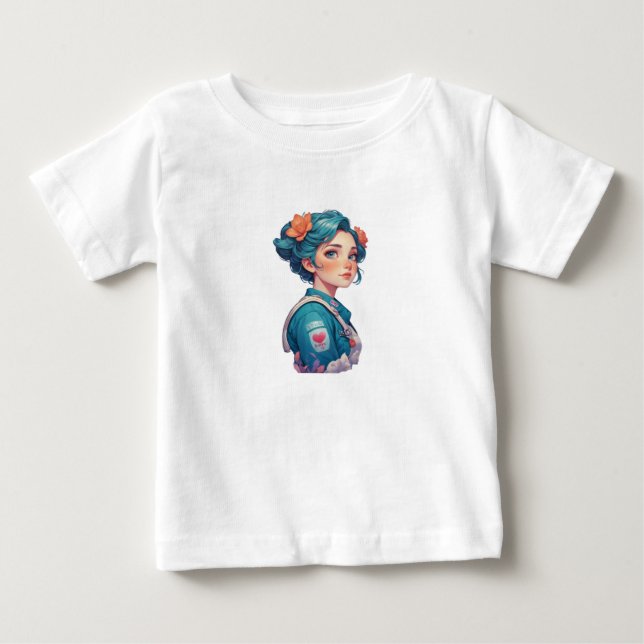 Camiseta De Bebé Colorful Girl Portrait with Flowers  (Anverso)