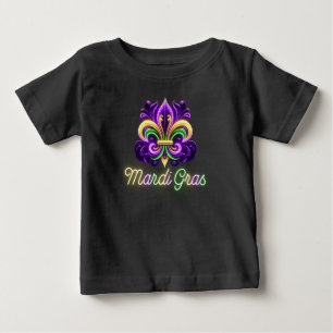 Camiseta De Bebé Colorida Neon Mardi Gras Fleur de lis