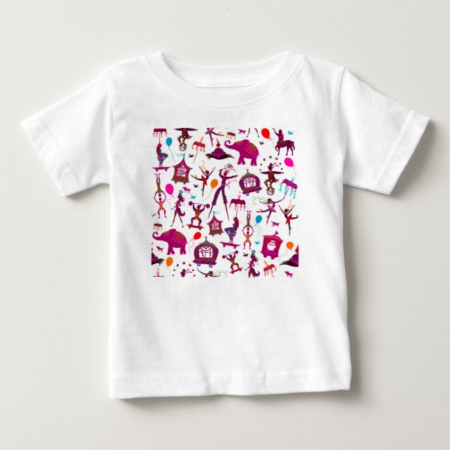 Camiseta De Bebé coloridos personajes de circo en blanco (Anverso)