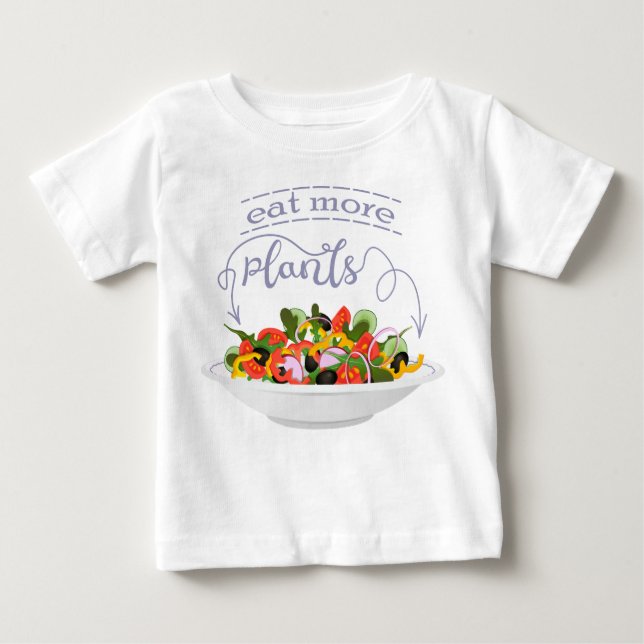 Camiseta De Bebé Coma más plantas con letras de motivación de ensal (Anverso)