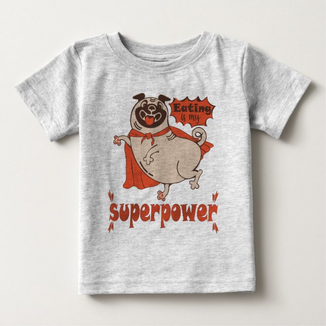 Camiseta De Bebé Comer es mi sobrenombre rojo cloak pug estilo cómi (Anverso)