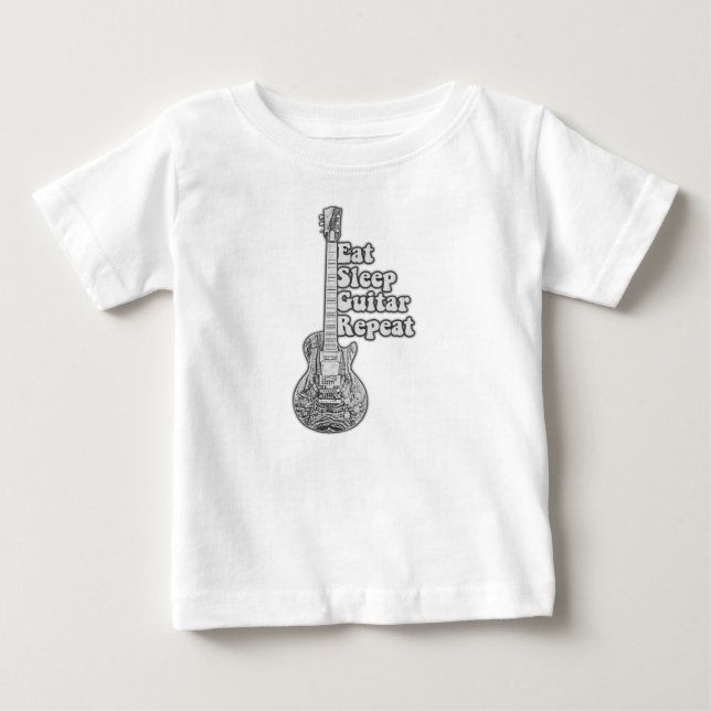 Camiseta De Bebé Comer guitarra del sueño repetido. blanco y negro  (Anverso)