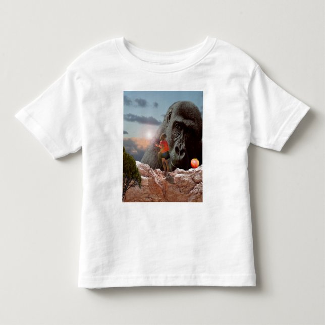 Camiseta De Bebé Compartiendo una manzana con un gorila, (Anverso)