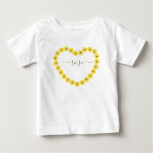 Camiseta de bebé con corazón de girasol y nombre p