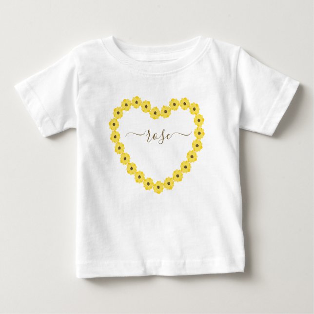 Camiseta de bebé con corazón de girasol y nombre p (Anverso)