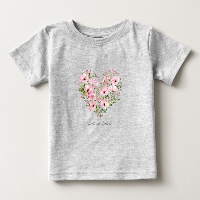 Camiseta de bebé con corazón floral rosa (Anverso)