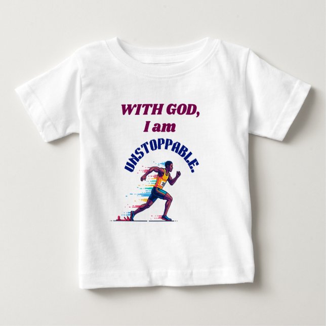 Camiseta De Bebé Con Dios, soy imparable (Anverso)