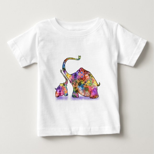 Camiseta de bebé con elefantes coloridos (Anverso)