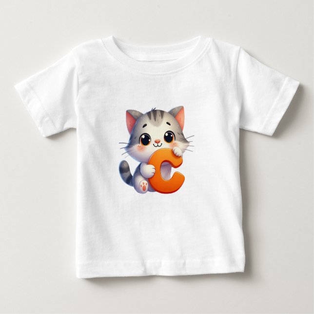 Camiseta de bebé con letra C de gato (Anverso)