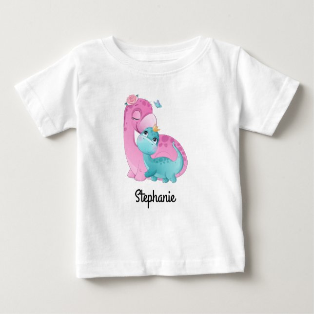 Camiseta de bebé con nombre personalizado | dinosa (Anverso)