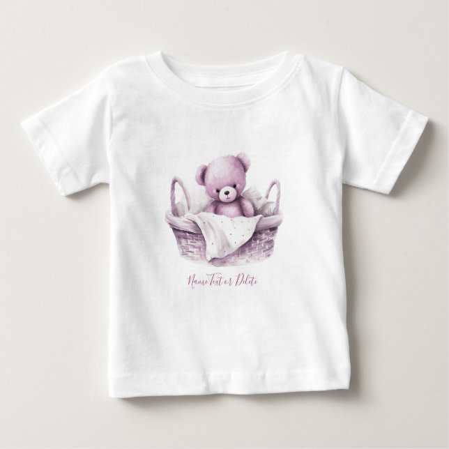 Camiseta de bebé con osito de peluche rosa en cest (Anverso)