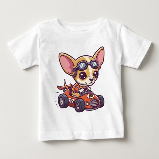 Camiseta De Bebé Conductor de autos de carreras Chihuahua Baby Cute (Anverso)