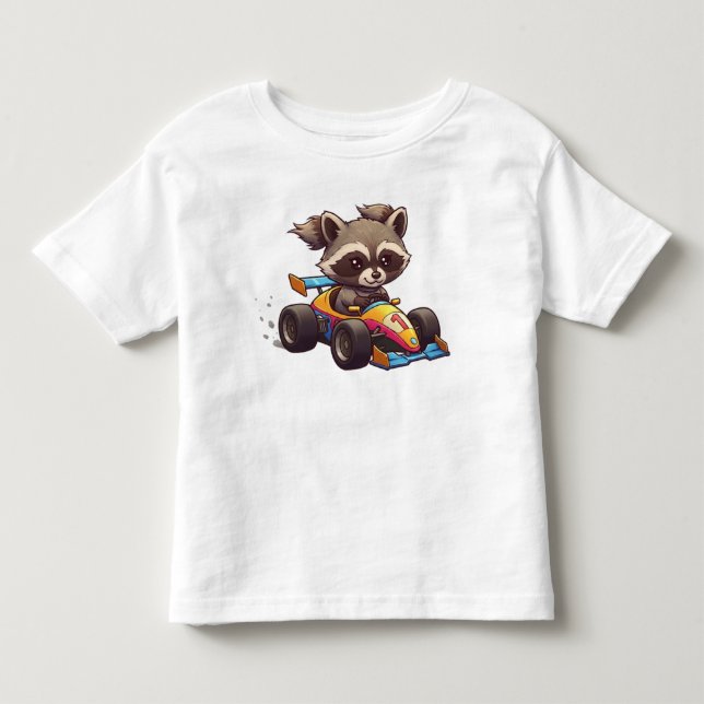 Camiseta De Bebé Conductor de coche de carreras de mapache bebé lin (Anverso)