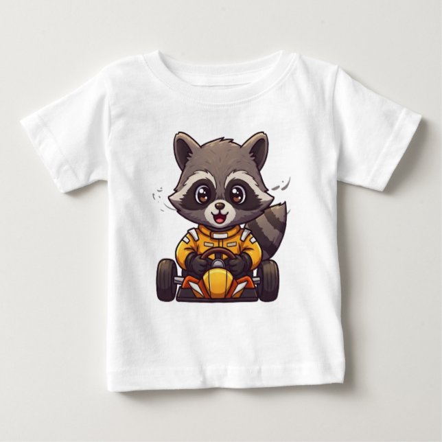 Camiseta De Bebé Conductor de coche de carreras de mapache bebé lin (Anverso)