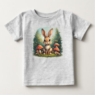 Camiseta De Bebé Conejito adorable sentado entre hongos rojos