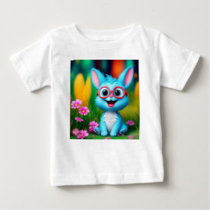 Camiseta De Bebé Conejito azul sonriente lindo con lentes de gafas-