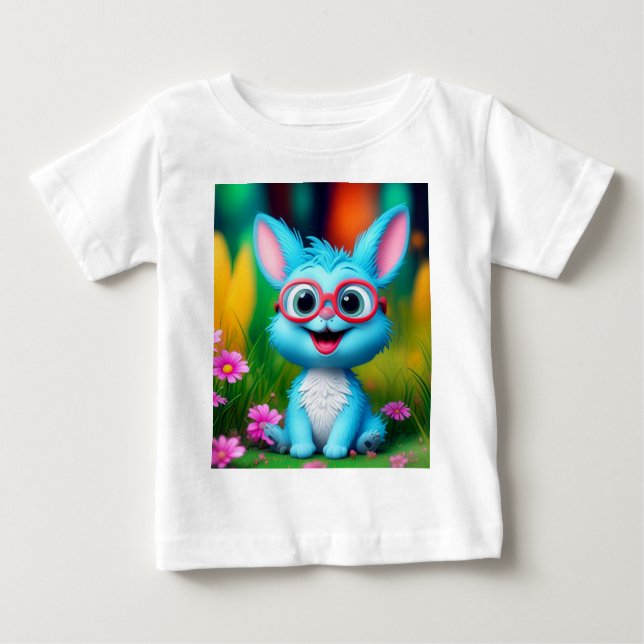 Camiseta De Bebé Conejito azul sonriente lindo con lentes de gafas- (Anverso)