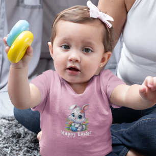 Camiseta De Bebé Conejito blanco de Pascua con huevo