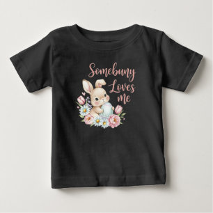 Camiseta De Bebé Conejito de Acuarela y Flores de Pascua