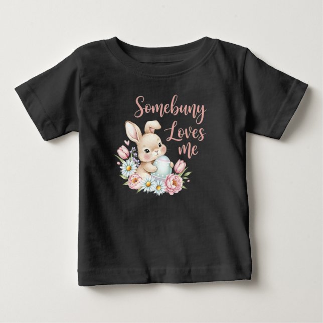 Camiseta De Bebé Conejito de Acuarela y Flores de Pascua (Anverso)