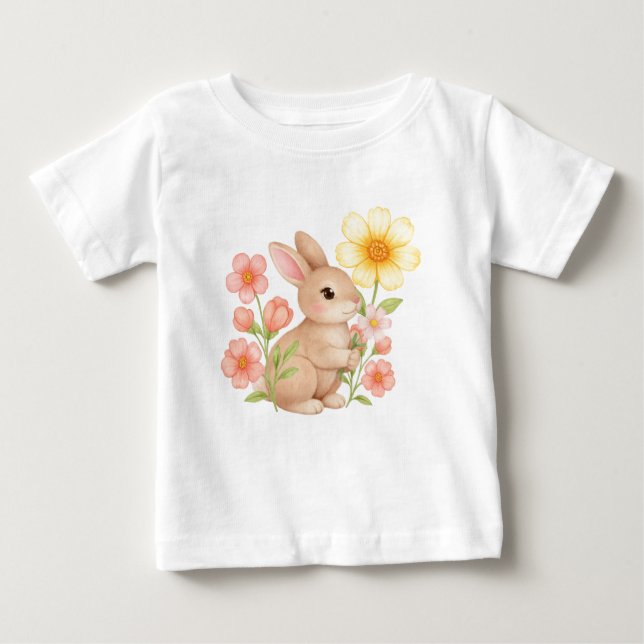 Camiseta De Bebé Conejito Floral Bebe Adorable (Anverso)