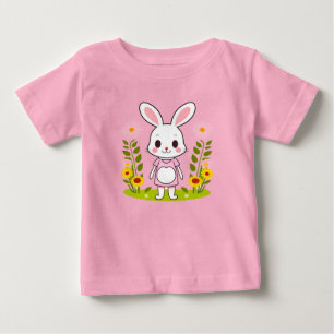 Camiseta De Bebé Conejito Lindo con un Vestido Rodeado de Flores