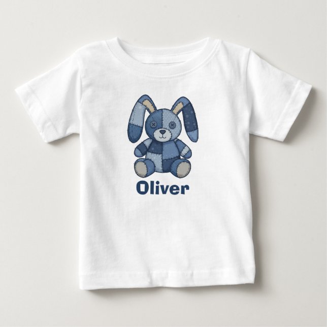 Camiseta De Bebé Conejito Mono de Mezcla de Denim  (Anverso)