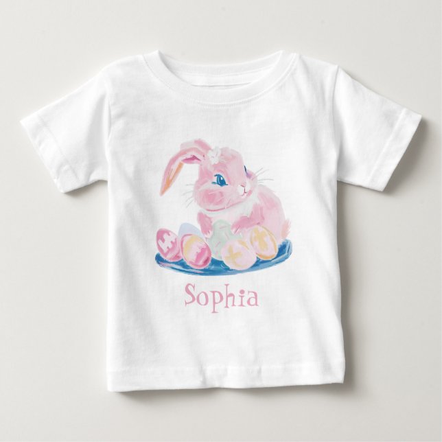 Camiseta De Bebé Conejito Rosa Lindo Con Huevos De Pascua Hijas Niñ (Anverso)