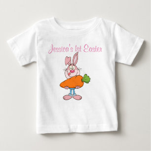 Camiseta De Bebé Conejito rosado con gran Personalizado de zanahori
