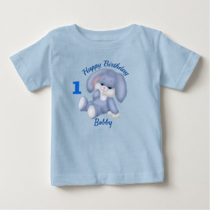 Camiseta De Bebé Conejo Azul Niños Cumpleaños 1er Nombre Personaliz