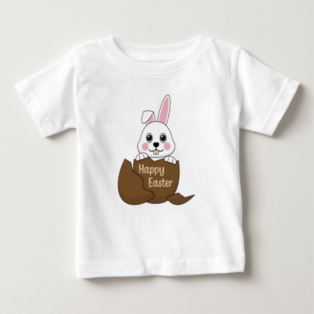 Camiseta De Bebé Conejo blanco lindo en huevo de chocolate Feliz Pa (Anverso)