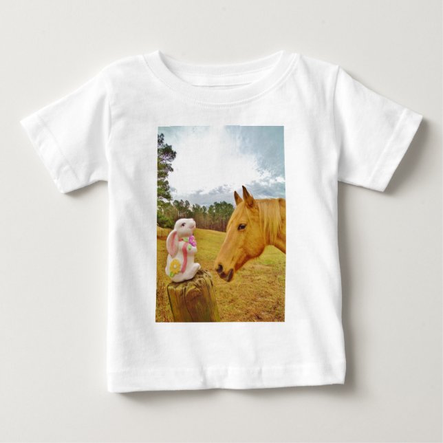 Camiseta De Bebé Conejo blanco y caballo amarillo (Anverso)