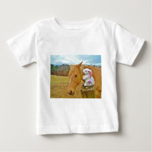 Camiseta De Bebé Conejo blanco y caballo amarillo rubio