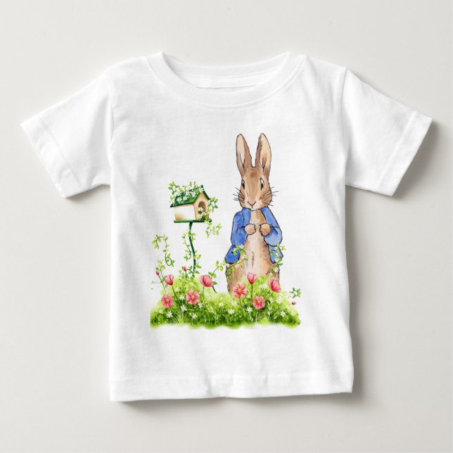 Camiseta De Bebé Conejo clásico con chaqueta azul (Anverso)