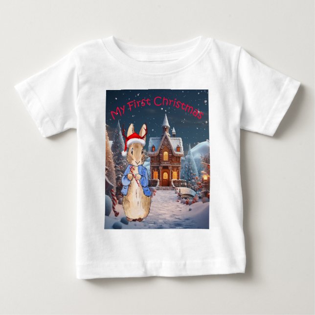 Camiseta De Bebé Conejo Clásico Mi Primer Navidad  (Anverso)