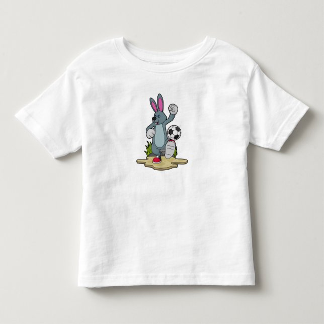 Camiseta De Bebé Conejo como jugador de fútbol con fútbol (Anverso)