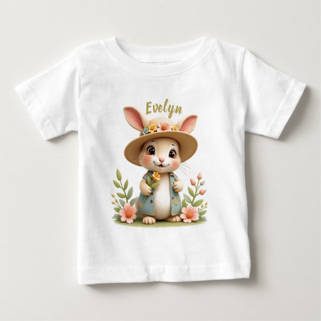 Camiseta De Bebé Conejo con flores (Anverso)