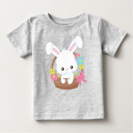 Camiseta De Bebé Conejo, Conejo Blanco, Cesta, Flores