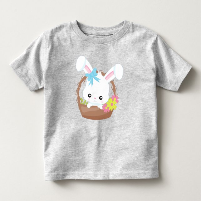 Camiseta De Bebé Conejo, Conejo Blanco, Flores, Cesta (Anverso)
