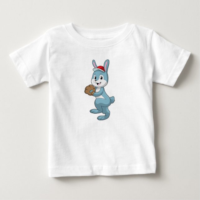 Camiseta De Bebé Conejo de béisbol con guante de béisbol (Anverso)