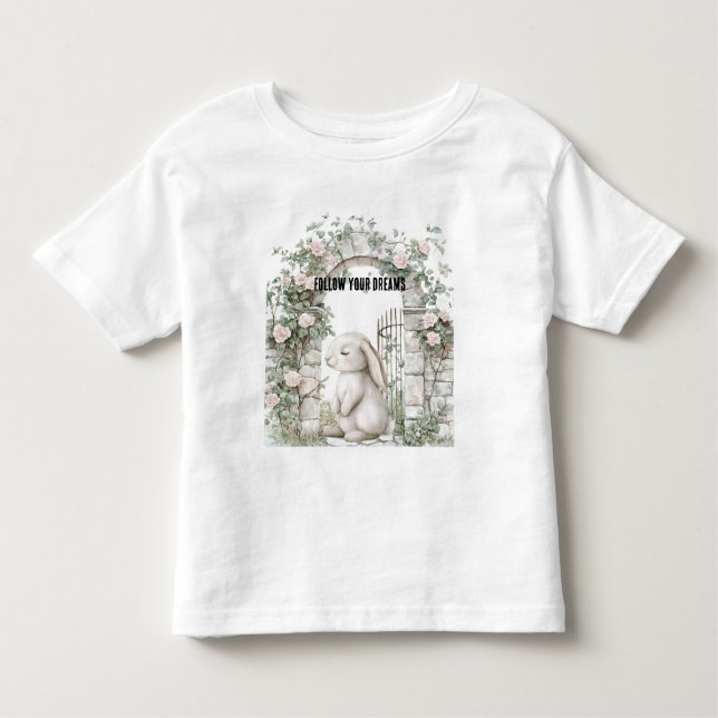 Camiseta De Bebé Conejo de jardín floral rosa encantador femenino   (Anverso)