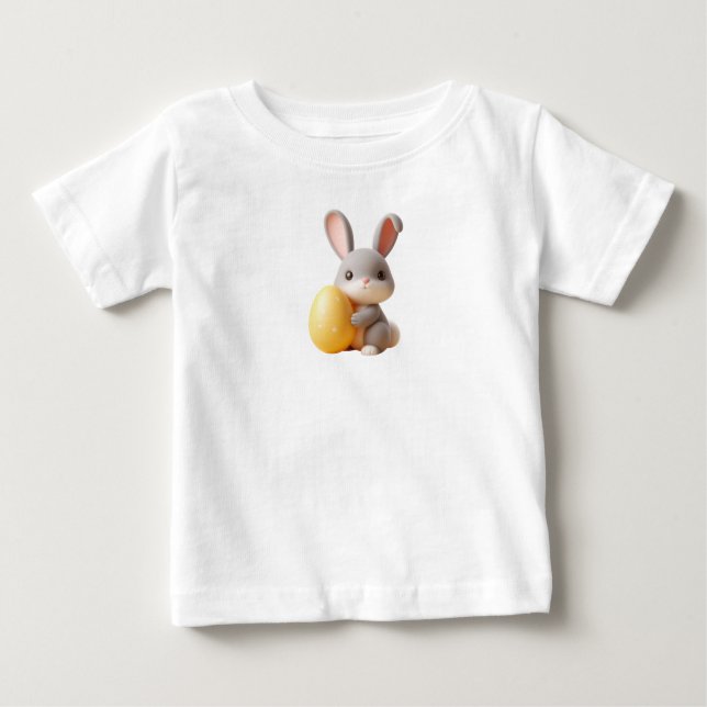 Camiseta De Bebé Conejo de Pascua 3D con un huevo vibrante (Anverso)