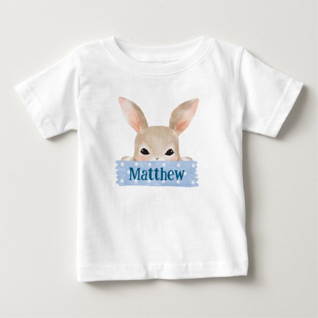 Camiseta De Bebé Conejo de Pascua azul acuarela para niños (Anverso)