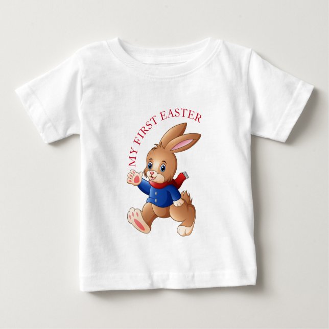 Camiseta De Bebé Conejo De Pascua Con Chaqueta Azul Mi Primera Pasc (Anverso)